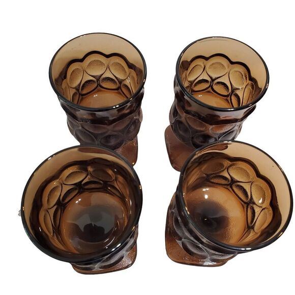 Vintage 4 Noritake Spotlight Wine Glass Goblet Brown Square Footed Thumbprint - Picture 3 of 4